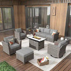 HOOOWOOO Salon de jardin d'extérieur en osier 10 pièces avec foyer