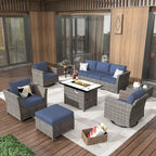 HOOOWOOO Salon de jardin d'extérieur en osier 10 pièces avec foyer