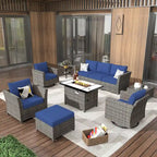 HOOOWOOO Salon de jardin d'extérieur en osier 10 pièces avec foyer