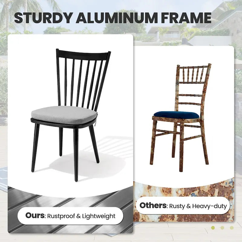 Chaises de salle à manger sans accoudoirs en aluminium avec coussin pour terrasse extérieure/cuisine – Voir photo