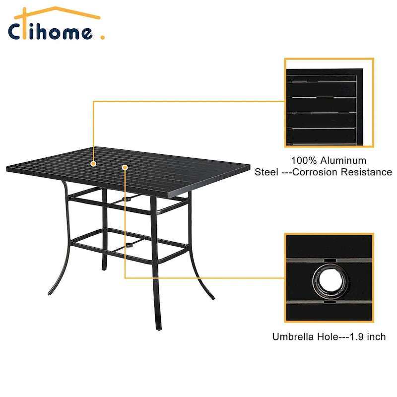 Table à manger Clihome 82/60 po. L en acier et aluminium avec trou pour parasol