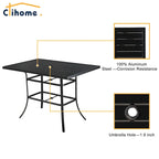 Table à manger Clihome 82/60 po. L en acier et aluminium avec trou pour parasol