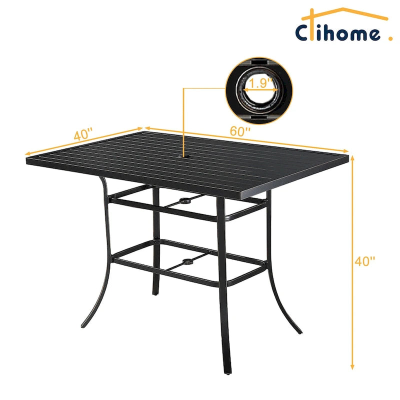 Table à manger Clihome 82/60 po. L en acier et aluminium avec trou pour parasol