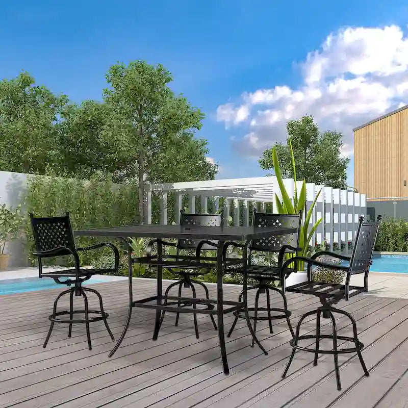 Table à manger Clihome 82/60 po. L en acier et aluminium avec trou pour parasol