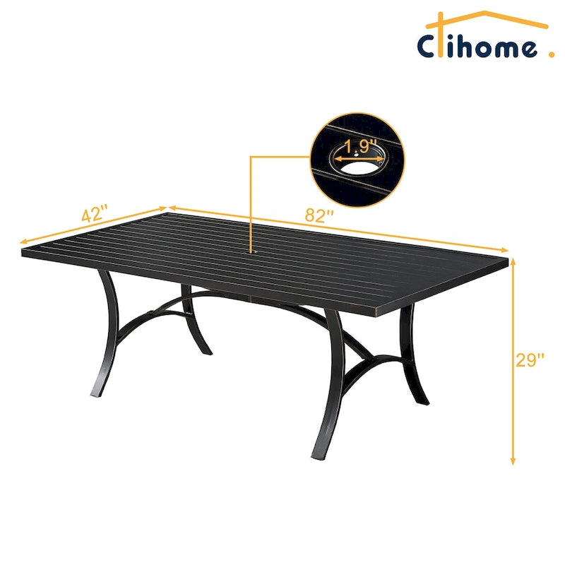 Table à manger Clihome 82/60 po. L en acier et aluminium avec trou pour parasol