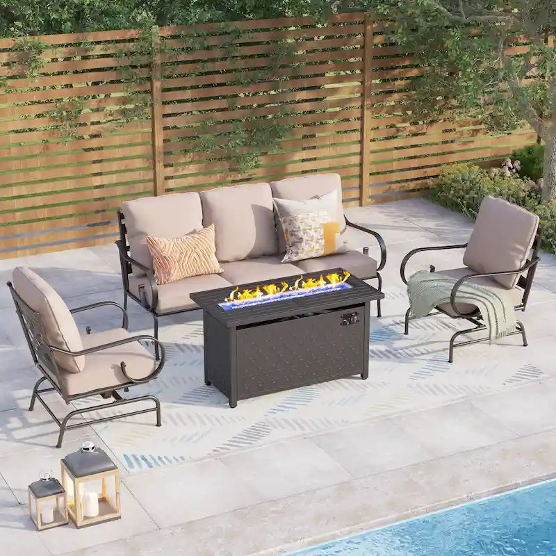MAISONARTS Salon de jardin 4/6 pièces avec table brasero à gaz de 45 pouces