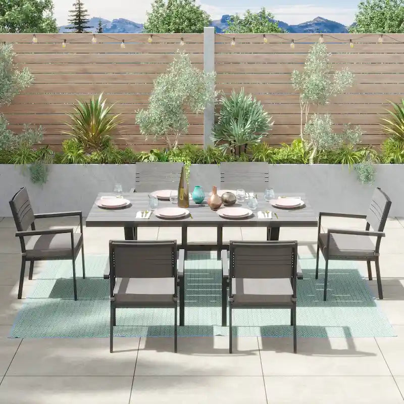 Ensemble de salle à manger d'extérieur Corvus Orville 7 pièces en aluminium avec plateau de table en WPC