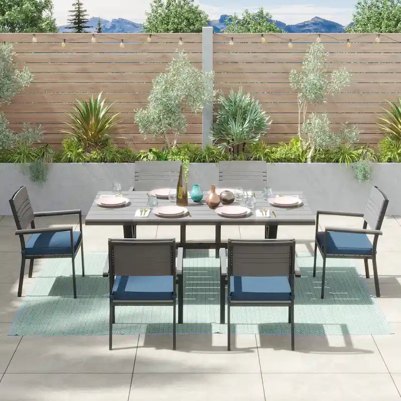Ensemble de salle à manger d'extérieur Corvus Orville 7 pièces en aluminium avec plateau de table en WPC