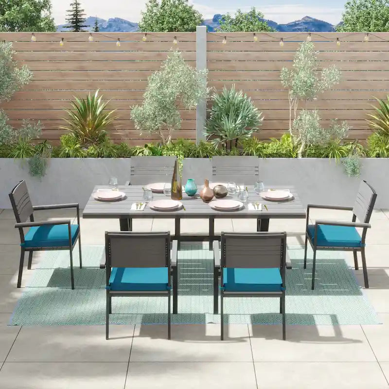 Ensemble de salle à manger d'extérieur Corvus Orville 7 pièces en aluminium avec plateau de table en WPC