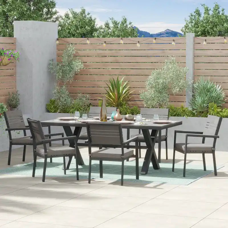 Ensemble de salle à manger d'extérieur Corvus Orville 7 pièces en aluminium avec plateau de table en WPC