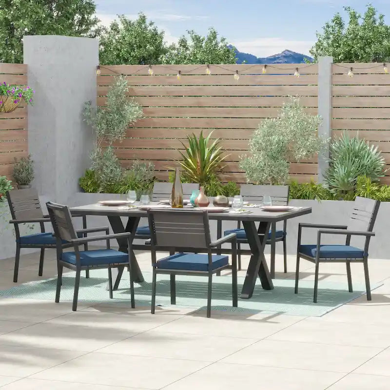 Ensemble de salle à manger d'extérieur Corvus Orville 7 pièces en aluminium avec plateau de table en WPC