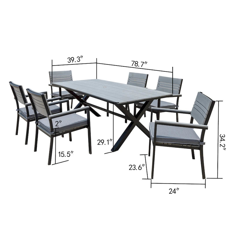 Ensemble de salle à manger d'extérieur Corvus Orville 7 pièces en aluminium avec plateau de table en WPC
