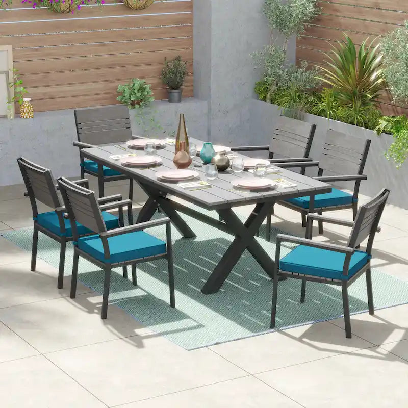 Ensemble de salle à manger d'extérieur Corvus Orville 7 pièces en aluminium avec plateau de table en WPC