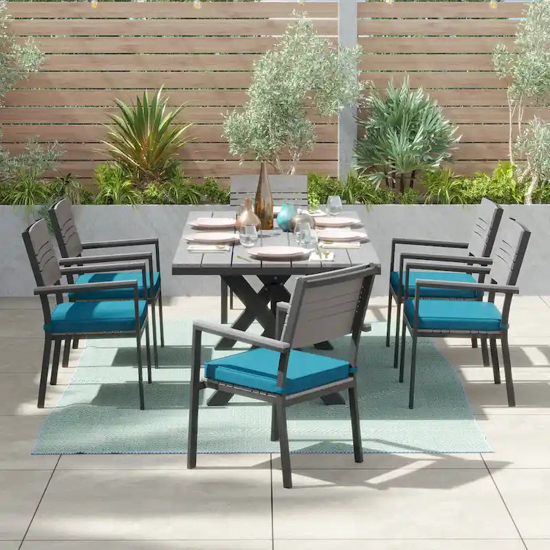 Ensemble de salle à manger d'extérieur Corvus Orville 7 pièces en aluminium avec plateau de table en WPC