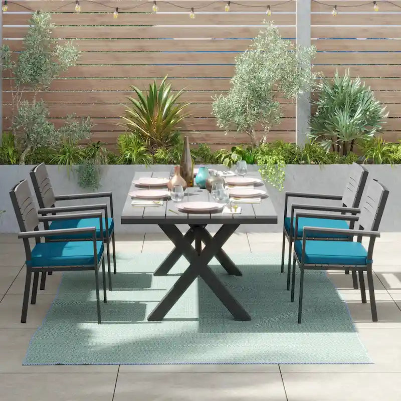 Ensemble de salle à manger d'extérieur Corvus Orville 7 pièces en aluminium avec plateau de table en WPC