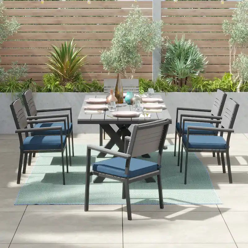 Ensemble de salle à manger d'extérieur Corvus Orville 7 pièces en aluminium avec plateau de table en WPC