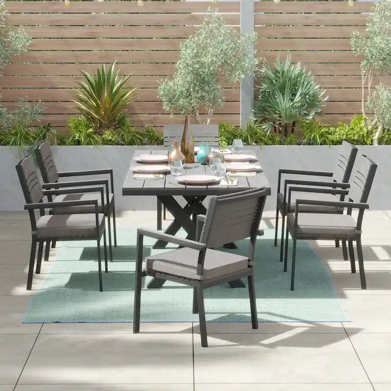 Ensemble de salle à manger d'extérieur Corvus Orville 7 pièces en aluminium avec plateau de table en WPC