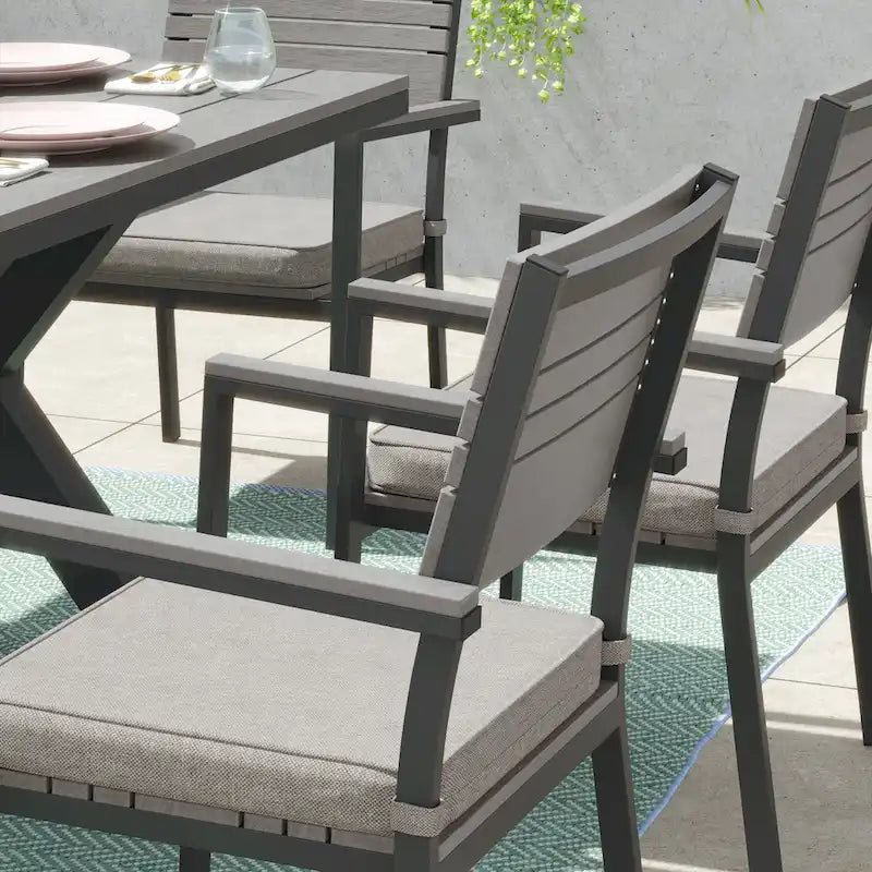 Ensemble de salle à manger d'extérieur Corvus Orville 7 pièces en aluminium avec plateau de table en WPC