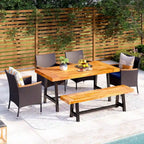 MAISON ARTS Ensemble de salle à manger de patio 6 pièces en bois d'acacia et rotin avec coussins