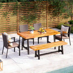 MAISON ARTS Ensemble de salle à manger de patio 6 pièces en bois d'acacia et rotin avec coussins