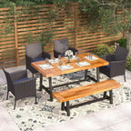 MAISON ARTS Ensemble de salle à manger de patio 6 pièces en bois d'acacia et rotin avec coussins