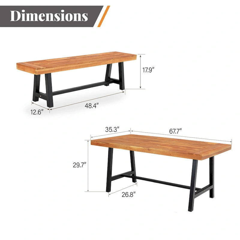 MAISON ARTS Ensemble de salle à manger de patio 6 pièces en bois d'acacia et rotin avec coussins
