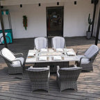 Ensembles de salle à manger de patio 7 pièces avec table foyer en aluminium