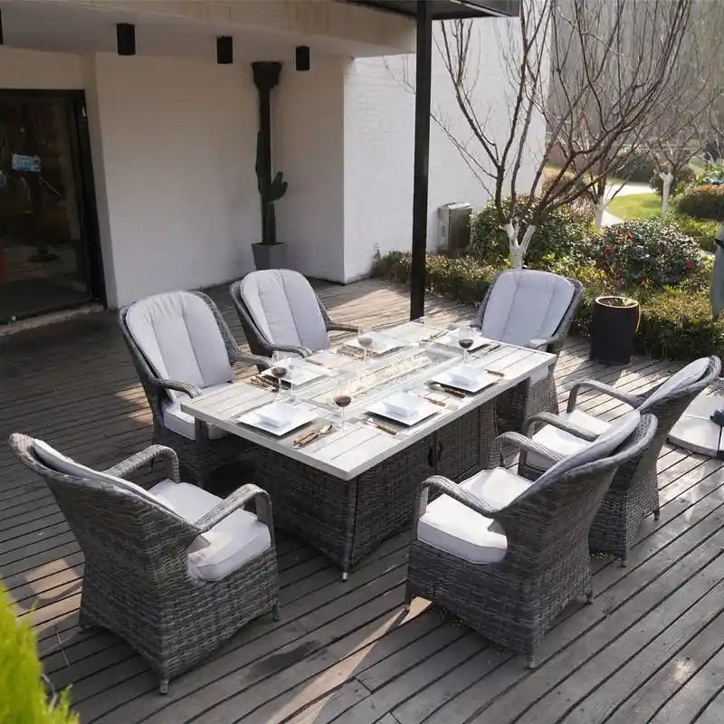 7-Piece Patio Dining Sets with Aluminium Fire Pit Table