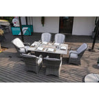 Ensembles de salle à manger de patio 7 pièces avec table foyer en aluminium