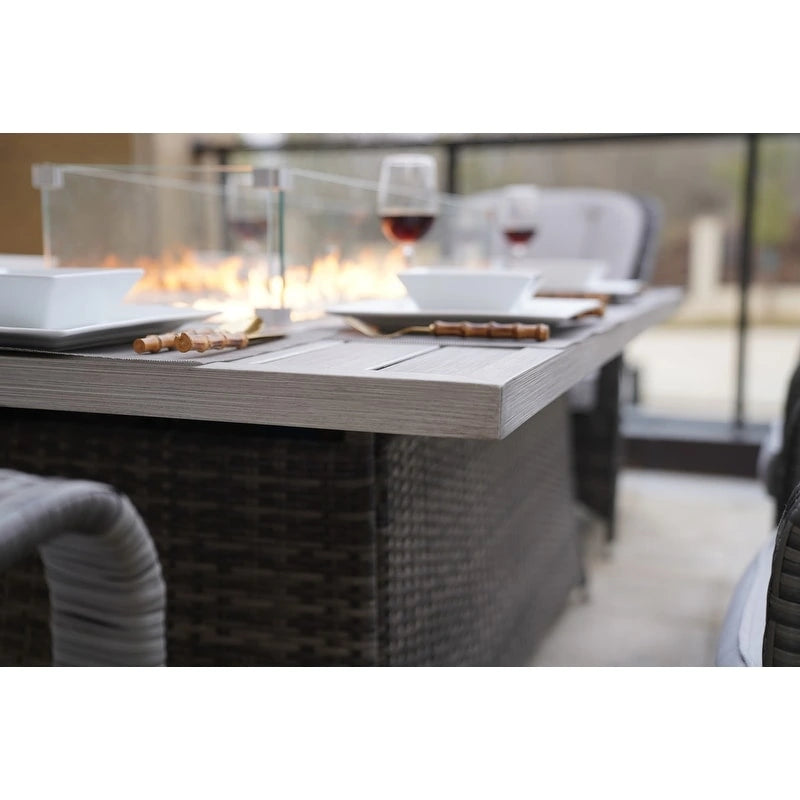 Ensembles de salle à manger de patio 7 pièces avec table foyer en aluminium