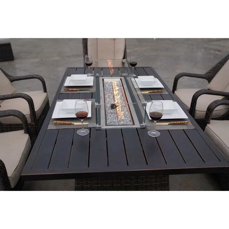 Ensembles de salle à manger de patio 7 pièces avec table foyer en aluminium