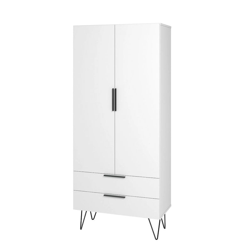 Meuble haut Mid-Century Blanc/Rose/Noir avec 6 étagères et 2 tiroirs