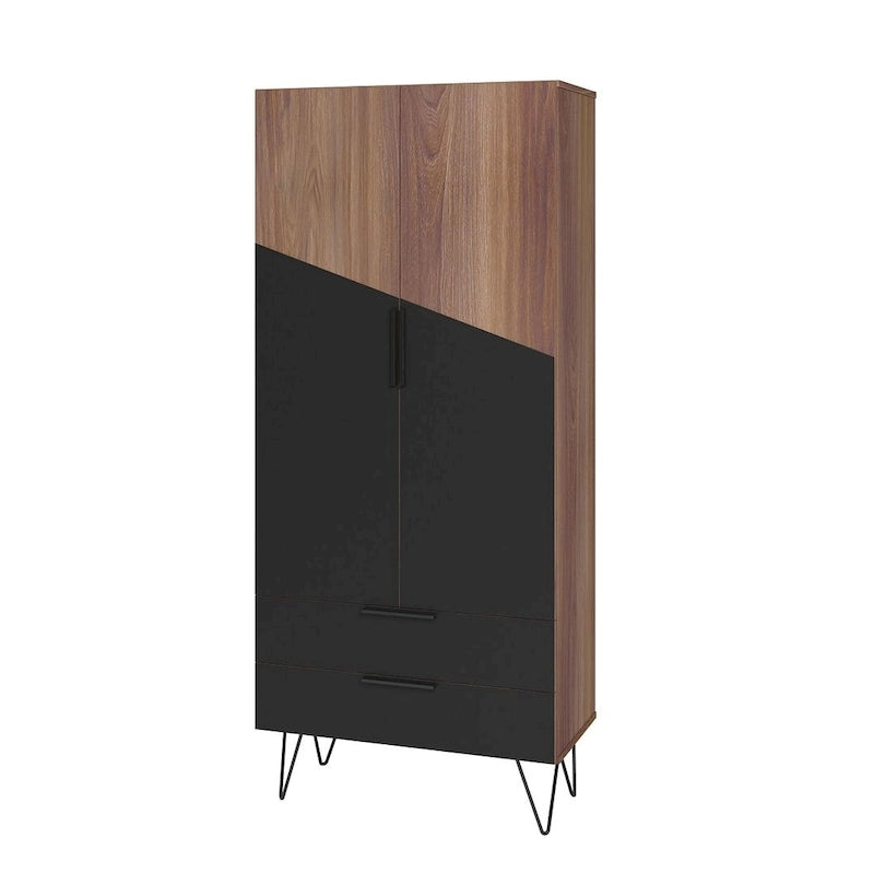 Meuble haut Mid-Century Blanc/Rose/Noir avec 6 étagères et 2 tiroirs