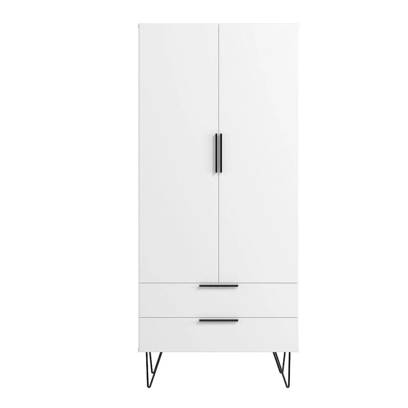 Meuble haut Mid-Century Blanc/Rose/Noir avec 6 étagères et 2 tiroirs