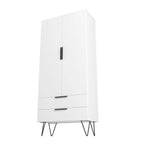 Meuble haut Mid-Century Blanc/Rose/Noir avec 6 étagères et 2 tiroirs