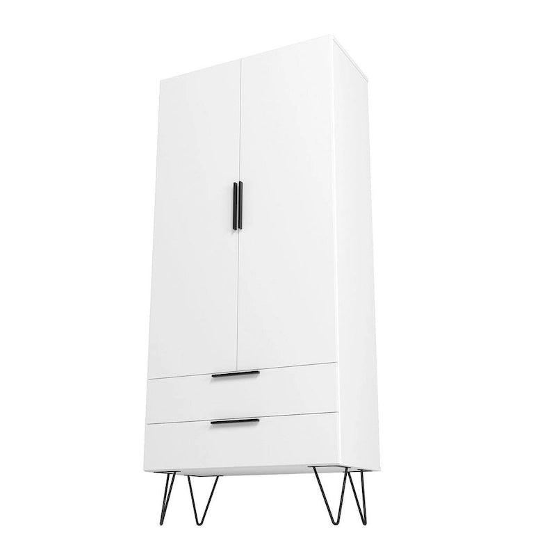 Meuble haut Mid-Century Blanc/Rose/Noir avec 6 étagères et 2 tiroirs