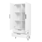 Meuble haut Mid-Century Blanc/Rose/Noir avec 6 étagères et 2 tiroirs