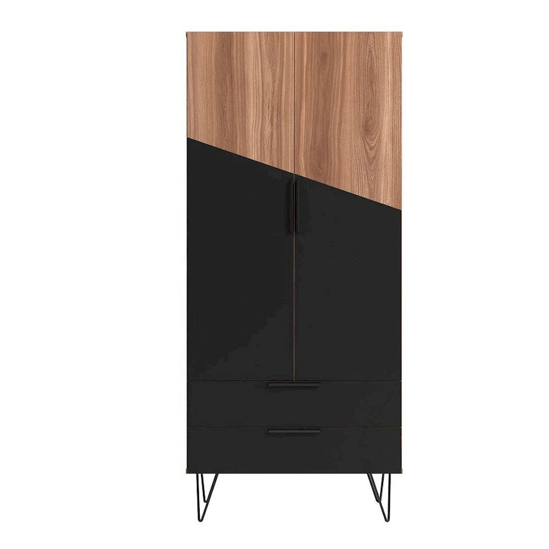 Meuble haut Mid-Century Blanc/Rose/Noir avec 6 étagères et 2 tiroirs