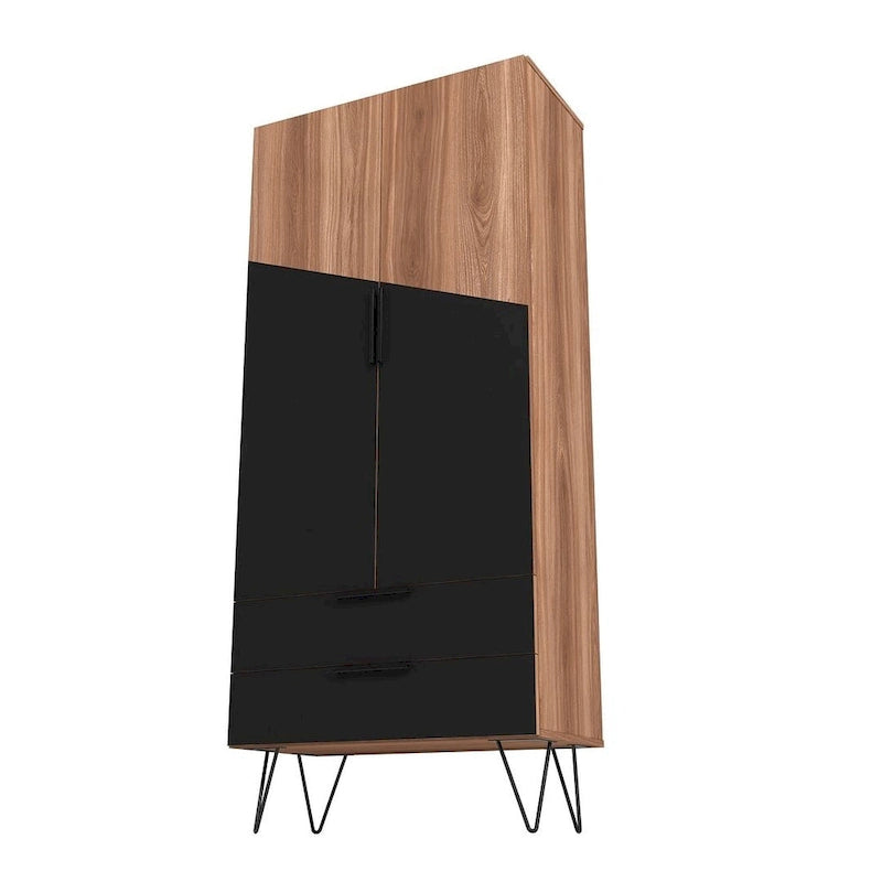 Meuble haut Mid-Century Blanc/Rose/Noir avec 6 étagères et 2 tiroirs