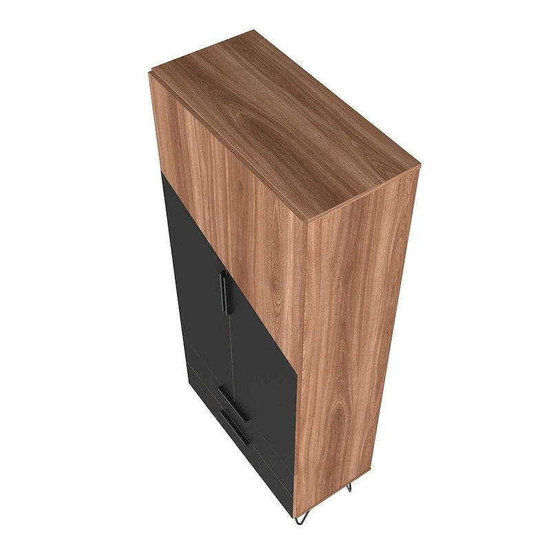 Meuble haut Mid-Century Blanc/Rose/Noir avec 6 étagères et 2 tiroirs