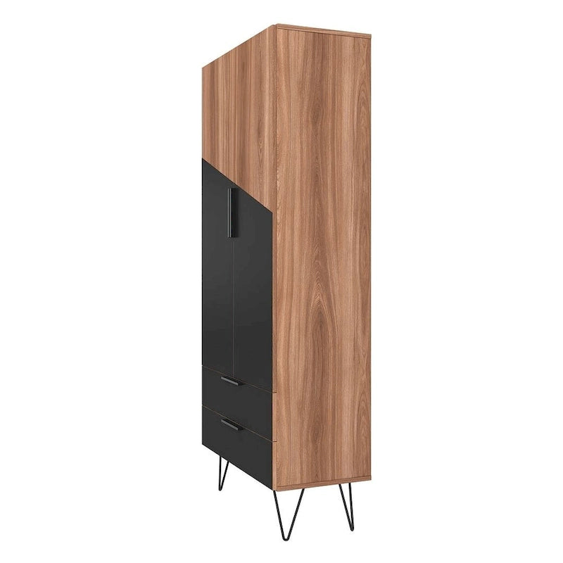 Meuble haut Mid-Century Blanc/Rose/Noir avec 6 étagères et 2 tiroirs