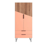 Meuble haut Mid-Century Blanc/Rose/Noir avec 6 étagères et 2 tiroirs