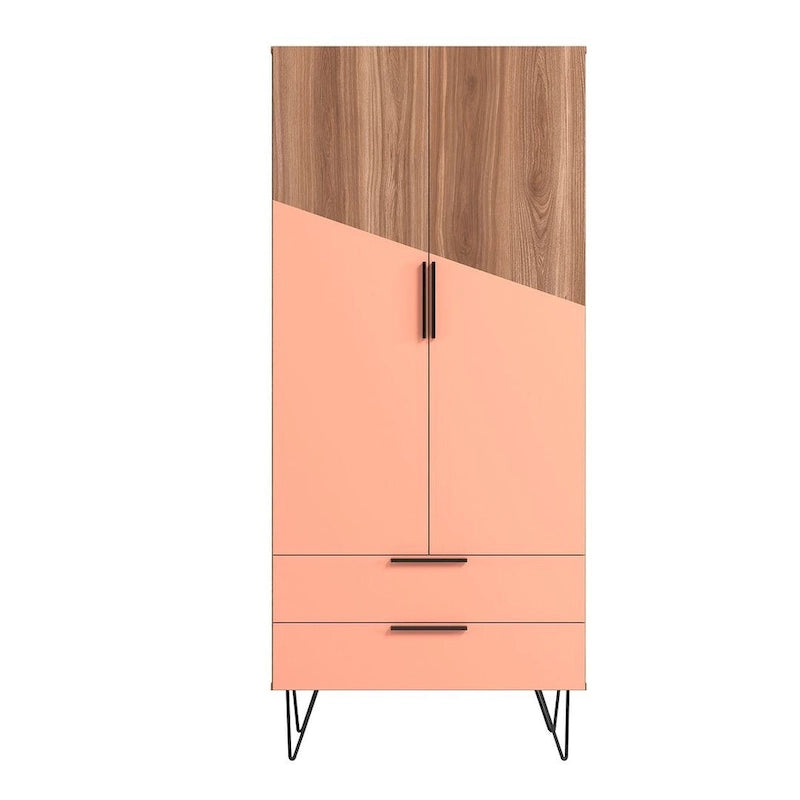 Meuble haut Mid-Century Blanc/Rose/Noir avec 6 étagères et 2 tiroirs