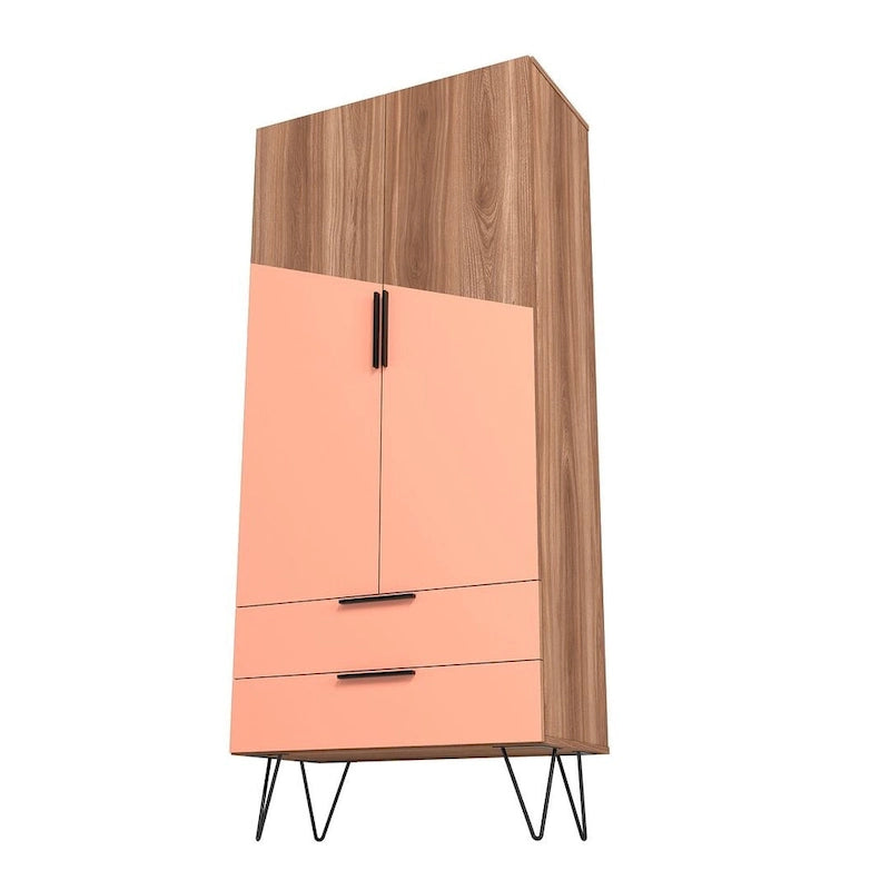 Meuble haut Mid-Century Blanc/Rose/Noir avec 6 étagères et 2 tiroirs