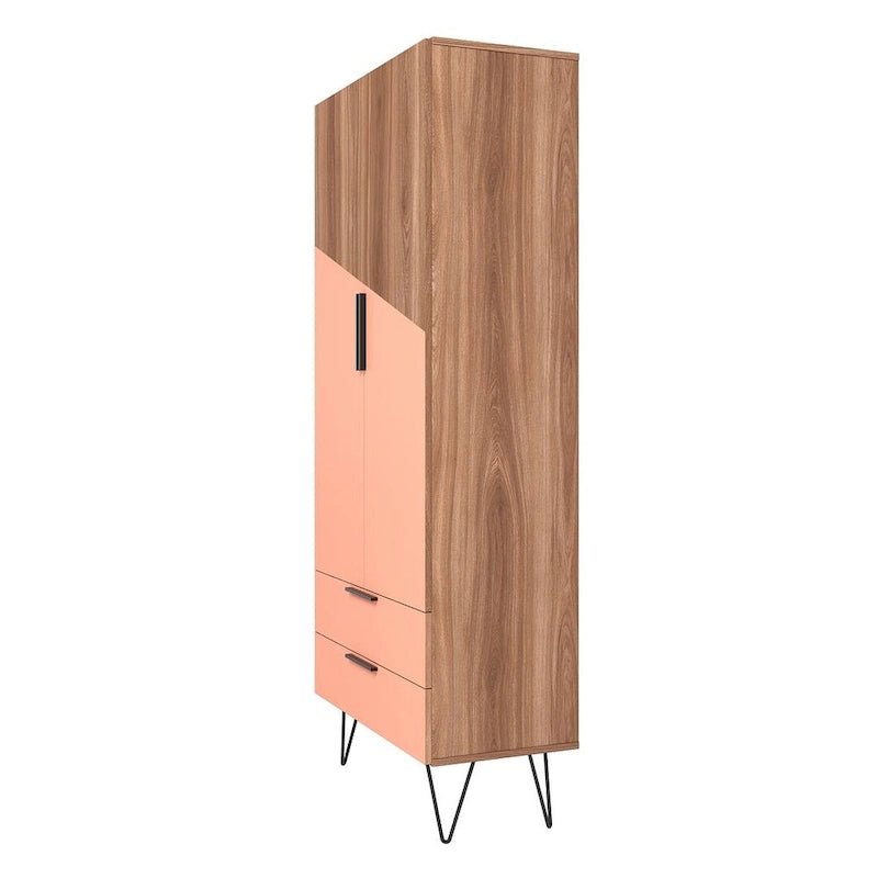 Meuble haut Mid-Century Blanc/Rose/Noir avec 6 étagères et 2 tiroirs
