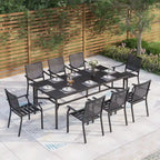 MAISON ARTS Ensemble de salle à manger de patio 9 pièces 1 grande table carrée en métal et 8 chaises empilables