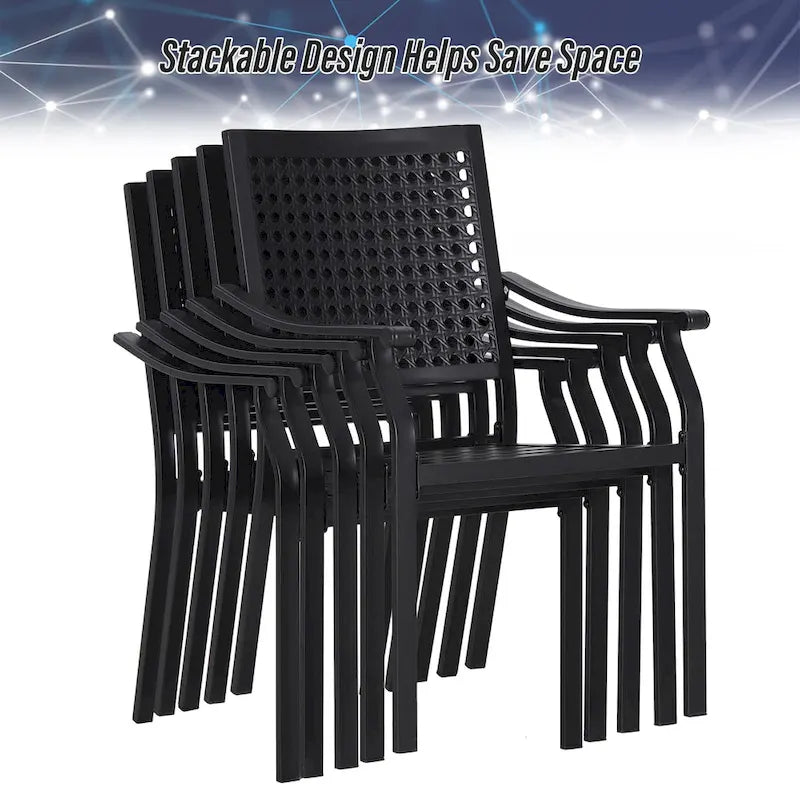 MAISON ARTS Ensemble de salle à manger de patio 9 pièces 1 grande table carrée en métal et 8 chaises empilables