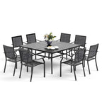 MAISON ARTS Ensemble de salle à manger de patio 9 pièces 1 grande table carrée en métal et 8 chaises empilables