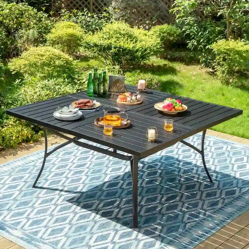 MAISON ARTS Ensemble de salle à manger de patio 9 pièces 1 grande table carrée en métal et 8 chaises empilables
