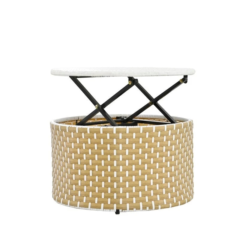 Lit de jardin rond bicolore en osier avec pare-soleil rétractable